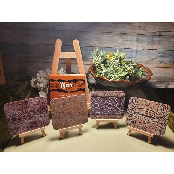 Yijan Australia Knowledge of the Dreaming Coasters Set 4 Aboriginal Art - Picture 6 of 6